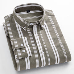 New Men's 100% Cotton Striped Loose Breathable Shirt