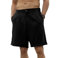 Men's Cotton and Linen Casual Beach Button Stretch Shorts