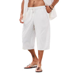 2024 Men's Cotton and Linen Casual Multi-Pocket Beach Shorts