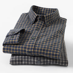 Men's Soft Winter Warm Cotton Brushed Long Sleeve Plaid Shirt