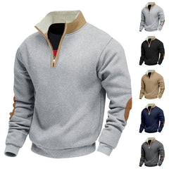 Men's Lambskin Stand Collar Embroidery Half Zip Sweatshirt