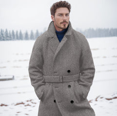 Men's Woolen Plaid Double-breasted Cotton Thick Coat