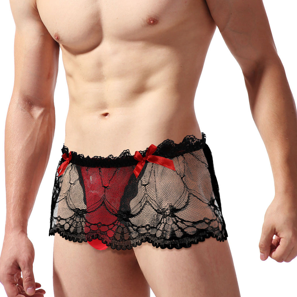 Men's High Waist Sexy Lace Transparent Boxers