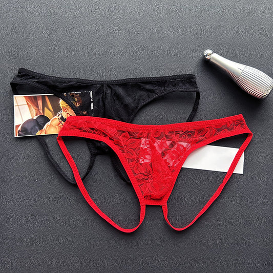 Men's Transparent Lace Print Thong