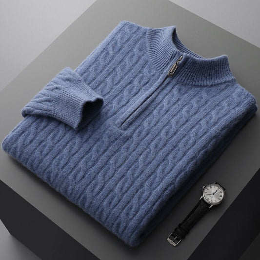 Men's Half Turtleneck 100% Wool Jacquard Sweater