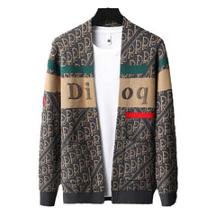 V-neck colorblock letter jacquard knitted cardigan sweater