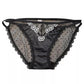 Tie-strap hollow satin low waist mesh transparent briefs