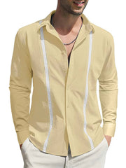 Men's Lapel Collar Colorblock Linen Loose Casual Shirt