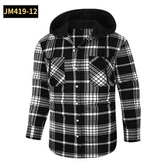 2024 New Loose Casual Flannel Long-sleeved Hooded Plaid Shirt