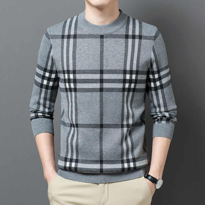 Men's Round Neck Casual Fashion Striped Wool Sweater