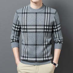 Men's Round Neck Casual Fashion Striped Wool Sweater