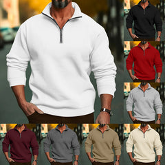 Men's Casual Solid Color Zipper Stand Collar Top