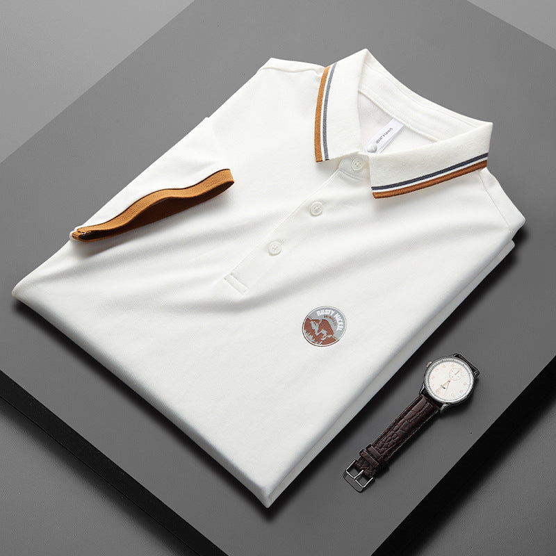 Men's Solid Color Cotton Casual Printed Polo Shirt