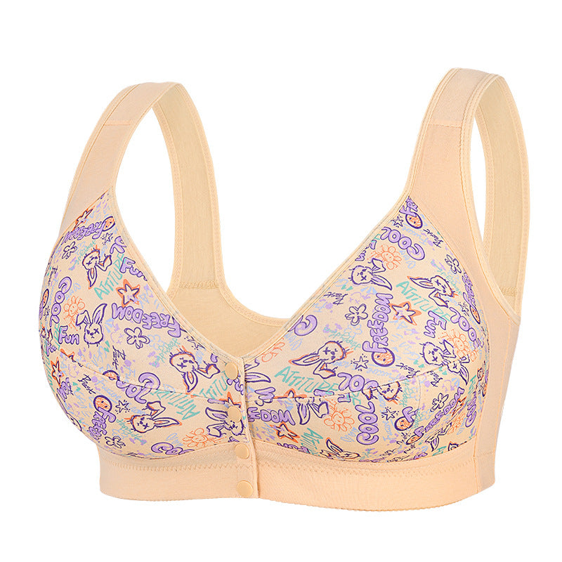 Oversized Wire-Free Printed Front-Button Bra