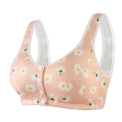 Front Button Print Wide Strap Plus Size Bra