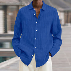 Men's Lapel Loose Button Cotton and Linen Striped Shirt