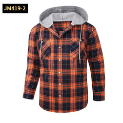 2024 New Loose Casual Flannel Long-sleeved Hooded Plaid Shirt