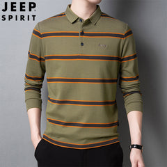 Lapel striped business casual polo shirt