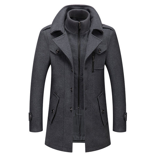 New Winter Men's Business Double Collar Woolen Coat