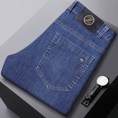 2024 Men's New Ice Silk Loose Large Size Elastic Business Casual Jeans