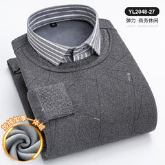 Round Neck Fake Two Piece Warm Knitted Shirt