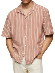 Men's Striped Lapel Fashion Casual Breathable Short Sleeve Shirt