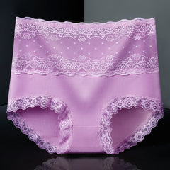 Ladies Pure Cotton High Waist Lace Breathable Plus Size Briefs