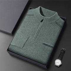 Men's Half Turtle Collar Zip Warm Knitted Wool Sweater