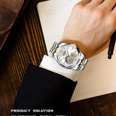 Men's Business Hollow Solid Steel Band Waterproof Mechanical Watch