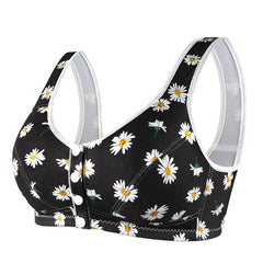 Front Button Print Wide Strap Plus Size Bra