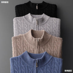 Men's Half Turtleneck 100% Wool Jacquard Sweater