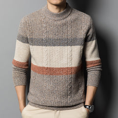 Men's 100% Pure Wool Half Turtleneck Thick Jacquard Sweater