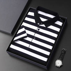 Men's Cotton Ice Silk Lapel Striped POLO