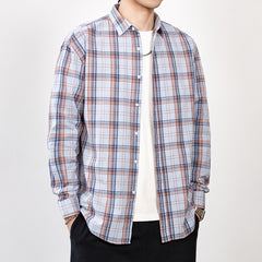 Men's Spring 2024 100% Cotton Loose Plaid Striped Shirt
