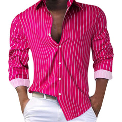 Men's Striped Lapel Striped Long Sleeve Shirt