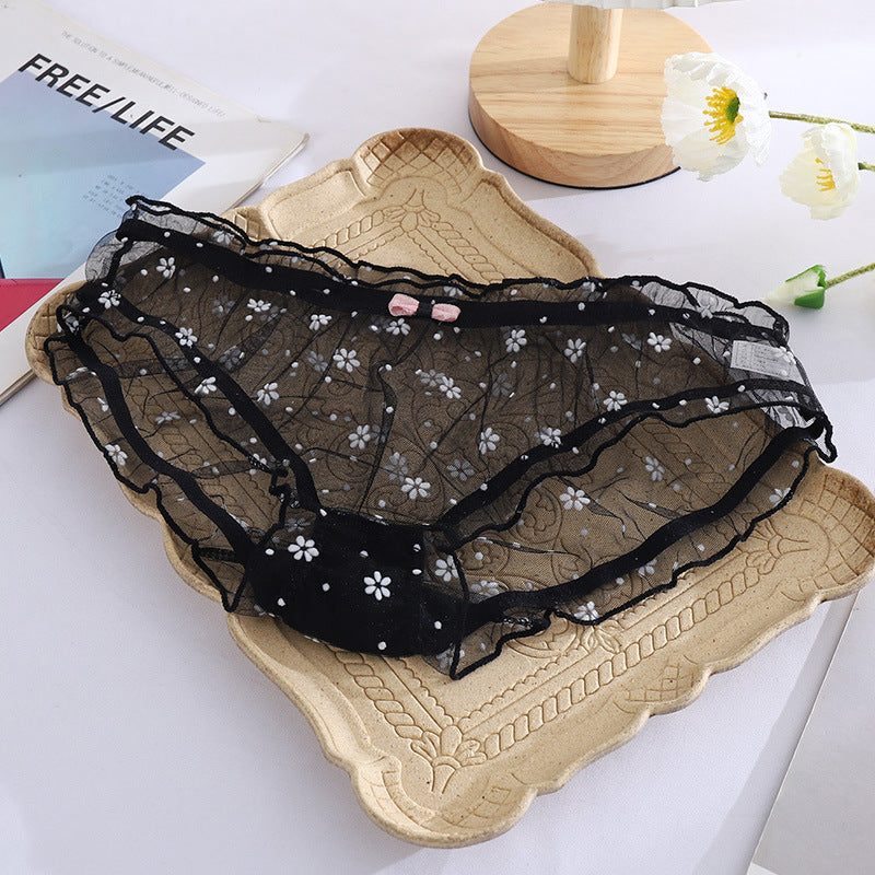 Sexy Lace Embroidery Sheer Mesh Hot Briefs