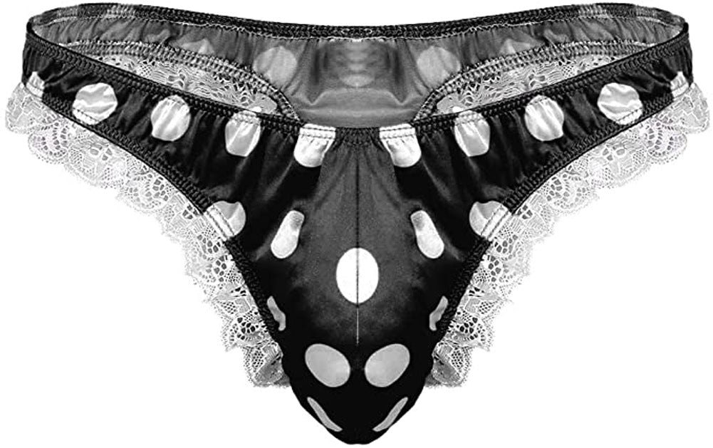 Men's Satin Polka Dot Lace Thong