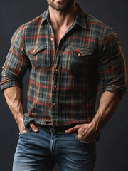 Men's New Plaid Print Velvet Shirt