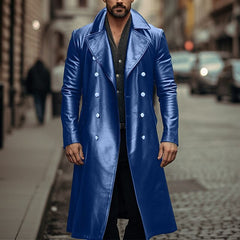 Retro Large Size Long Double Breasted Leather Jacket Coat