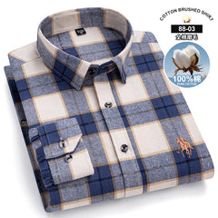 Men's New Pure Cotton Brushed Fashion Casual Plaid Shirt