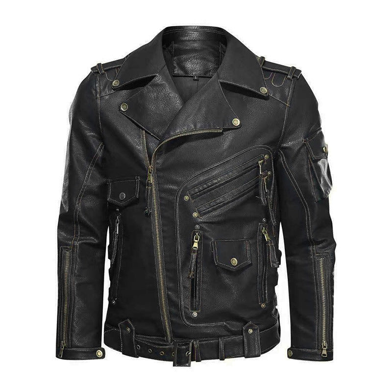 Men's Multi-pocket Zipper Leather Jacket