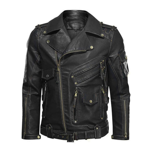 Men's Multi-pocket Zipper Leather Jacket