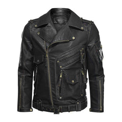 Men's Multi-pocket Zipper Leather Jacket