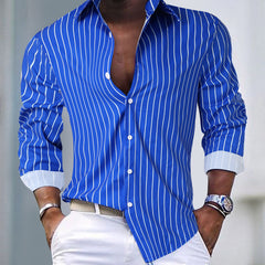 Men's Striped Lapel Striped Long Sleeve Shirt