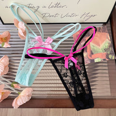 Sexy Low Waist Lace Bowknot Cross Strap Seamless Thong