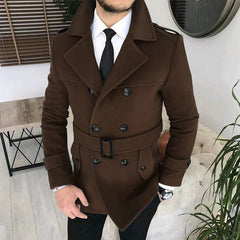 Men's Lapel Double-breasted Casual Windbreaker Woolen Jacket