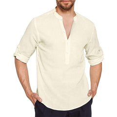 2023 Stand Collar Casual Solid Color Loose Cotton Linen Shirt