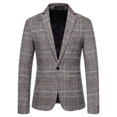 One-button plaid business casual blazer