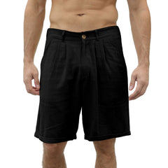 Men's Cotton and Linen Casual Beach Button Stretch Shorts