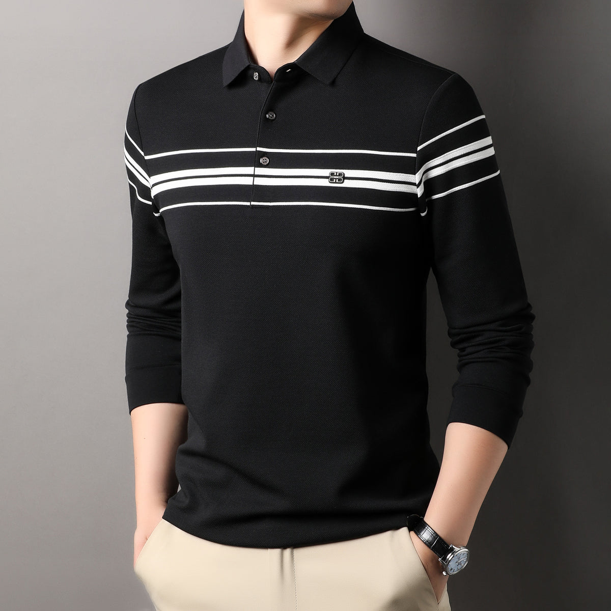 2024 Men's High-end Business Jacquard Striped Polo Shirt